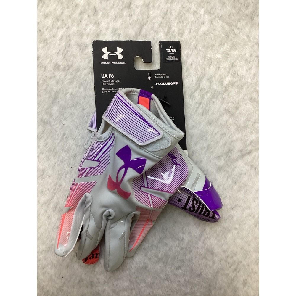 Under Armour UA F8‎ Womens Football Gloves XL Grey Purple Pink 1370128 NEW